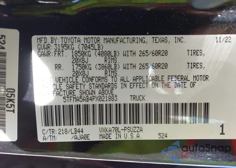 2023 Toyota Tundra 1794 Edition from USA, damaged, VIN 5TFMA5AB4PX021883